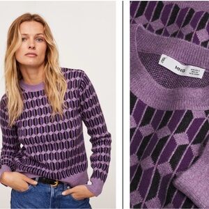 Mango Violet and Black Patterned Sweater